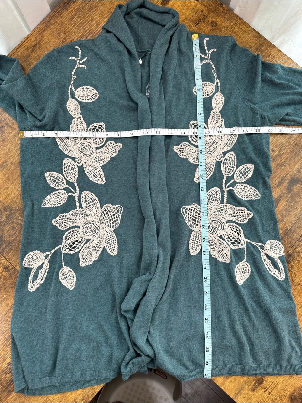 Anthropologie Knitted & Knotted Morning Petals Embroidered Open Cardigan, Large - Picture 10 of 11